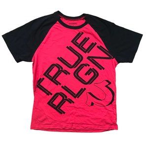 True Religion Mens TRUE DIAG Raglan Tee Short Sleeve Red Black 100% Cotton Large